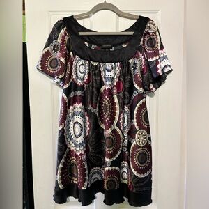 Lane Bryant Black and Burgundy Patterned Blouse